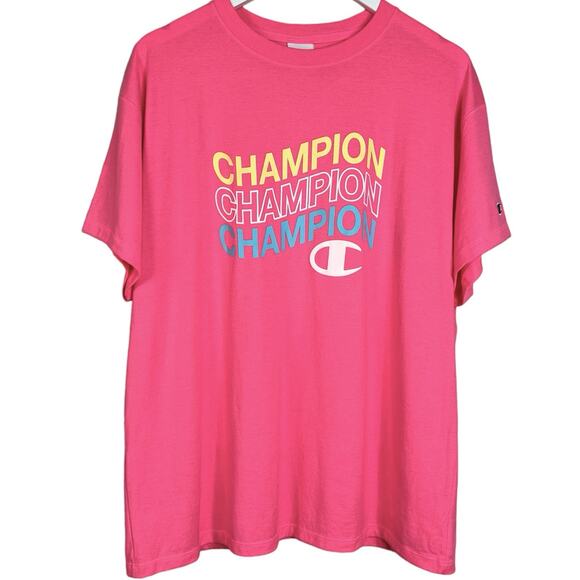 Champion Womens Size M Joyful Pink Classic Oversized Crewneck Logo Tee T-Shirt - Picture 4 of 12